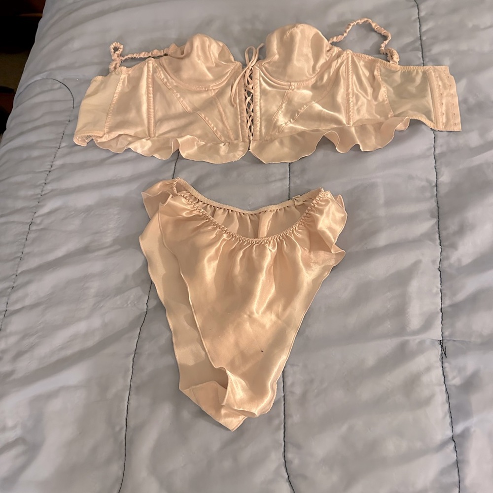 Vintage Jezebel Renee of Hollywood Pale Pink Bustier Set in a 36 & M/L